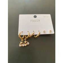 Perlora 925 Ayar Gümüş Çivi Pirinç Gümüş Halka Model Kadın Küpe Seti