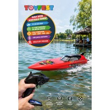 Toyfest Kırmızı Uzaktan Kumandalı Yarış Teknesi Motorlu USB Şarjlı 2.4 Ghz 60 M Menzil Sürat Teknesi 74 cm