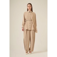 Ftz Women Kadın Şifon Detay Pantolonlu Takım  Beige 31314