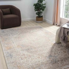 Pera Halı Açık Bej Gri Turuncu Detaylı Soyut Eskitme Halı DK10205BP