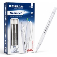 Pensan Neon Jel Kalem 1.0 mm Beyaz Yuvarlak Tasarım Ergonomik Tutuş Isviçre Elmas Uçlu 12 Li Paket
