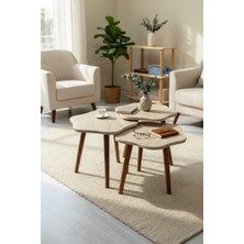 Vilena Papatya 3’lü Zigon Sehpa Takımı MDF Lam ve Mebran Kaplama Modern Tasarım Ahşap Ayaklı 50 cm