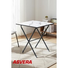 Asvera Mio 40X60 Antrasit Mermer Desenli Balkon Masası - Katlanabilir Pratik Mutfak Masası