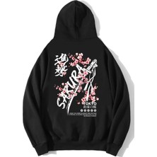 Brz Collection Unisex Oversize Sakura Tokyo Hoodie Siyah