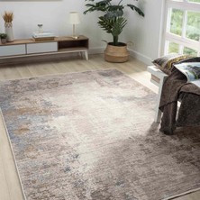 Pera Halı Açık Gri Bej Mavi Soyut Eskitme Desenli Halı - DK10206MP