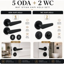 Badem10 (7 Takım)  5 Oda + 2 Wc Kayı Mat Siyah Rozetli Kapı Kolu Seti Modern Şık Kapı Kolu Takımı Kolları
