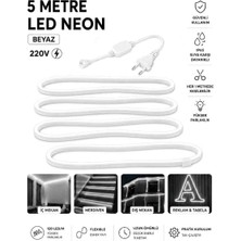 Ookay Led 220V Beyaz Neon LED  5 Metre Halinde Fiş ile Birlikte