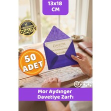 Canvela Premium Mor Aydınger Zarf 13X18 cm Şeffaf Zarf Transparan Zarf Düğün Davetiye Zarfı