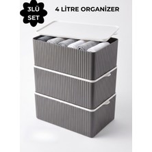 Le Paon 3'lü Çok Amaçlı Düzenleyici Kutusu Seti - 4 Litre Kapaklı Dolap ve Çekmece Içi Lüks Organizer Takımı