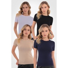 Yade Fashion Kısa Kol Bisiklet Yaka Bluz  4\'lü Set
