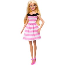 Barbie 'nin 65. Yıl Dönümü Bebek ve Aksesuarlar, Sarı Saçlı Bebek ve Pembe Çizgili Elbise HTH66