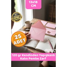 Canvela 120 Gr. Kalın Premium Yapışkanlı Pembe Zarf 13X18 cm Mektup Kartpostal Davetiye Zarfı