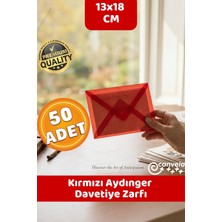 Canvela Premium Kırmızı Aydınger Zarf 13X18 cm Şeffaf Zarf Transparan Zarf Düğün Davetiye Zarfı