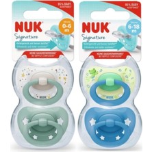 Nuk Signature Saklama Kutulu Silikon Emzik 2'li 0-6 Ay + Emzik 2'li 6-18 Ay Erkek