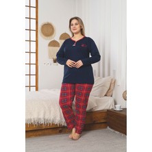 Asel Büyük Beden Uzun Kol Pamuklu Likralı Pijama Takımı