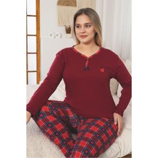 Asel Büyük Beden Uzun Kol Pamuklu Likralı Pijama Takımı