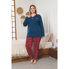 Asel Büyük Beden Uzun Kol Pamuklu Likralı Pijama Takımı