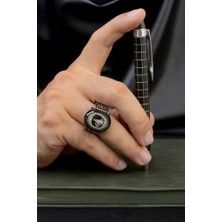 Innuendo Jewelry 925 Ayar Gümüş Siyah Zeminli Osmanlı Tuğralı Erkek Yüzük
