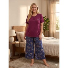 Asel Büyük Beden Kısa Kol Kapri Likralı Penye Pijama Takımı