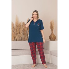 Asel Büyük Beden Kısa Kol Pamuklu Likralı Pijama Takımı