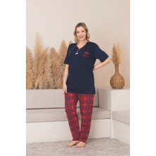 Asel Büyük Beden Kısa Kol Pamuklu Likralı Pijama Takımı
