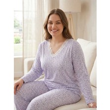 Asel Büyük Beden Uzun Kol Pamuklu Likralı Pijama Takımı