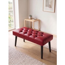 Azra Mobilya Modern Kapitoneli Kırmızı Deri Kumaş Bench Puf Oturma Bankı Ahşap Siyah Ayaklı Demonte 90X45