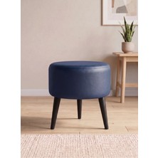 Azra Mobilya Modern Gri Deri Puf Tabure Ahşap Siyah Ayaklı Yuvarlak Puf 40X42 cm