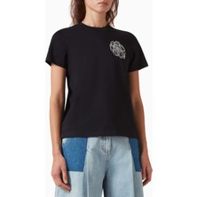 3.1 Phillip Lim Çiçek Nakışlı %100 Pamuk Kadın Tişört Siyah