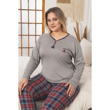 Asel Büyük Beden Uzun Kol Pamuklu Likralı Pijama Takımı