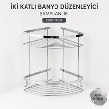 Badem10 Iki Katlı Krom Şampuanlık 18X18 cm Paslanmaz Banyo Rafı Duş Içi Köşe Düzenleyici Organizer