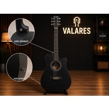 Valares 38C Siyah Kesik Kasa 38 Inç Akustik Gitar Sap Ayarlı Kılıf Hediyeli