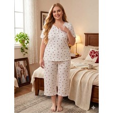 Asel Büyük Beden Kısa Kol Kapri Yumuşak Tuşeli Likralı Örme Pijama Takımı