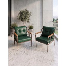 Azra Mobilya Paris Model 2 Adet Yeşil Balkon Berjeri Takımı Cappucino Metal Iskelet Deri Kumaş Fermuarlı Yıkanabilir Minder Kurulu Gönderim