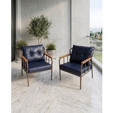 Azra Mobilya Paris Model 2 Adet Lacivert Balkon Berjeri Takımı Cappucino Metal Iskelet Deri Kumaş Fermuarlı Yıkanabilir Minder Kurulu Gönderim