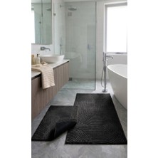 Livoras Home 2'li Banyo Paspası 60X100 40X60 Kaymaz Taban Siyah