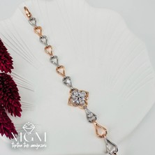 Uray Store Rodyum+Rose  Zirkon Taşlı Pirinç Bileklikler 19 cm - KBL0054
