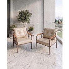 Azra Mobilya Paris Model 2 Adet Krem Balkon Berjeri Takımı Cappucino Metal Iskelet Deri Kumaş Fermuarlı Yıkanabilir Minder Kurulu Gönderim