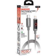 GUNKES FC153 Type-C To Lightning Pd 30W Hızlı Şarj Kablosu 1.2m – iPhone Uyumlu, 480MBPS Veri Transferi, LED Göstergeli Örgü Kablo