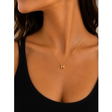 Stainles Steel Minimal H Harf Gold Çelik Kolye