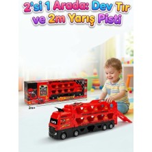 Farbu Oyuncak 2 Katlı Taşıyıcı ve 2m Yarış Pistli 24 Araç Kapasiteli 2 Küçük Arabalı Oyuncak Tır Seti