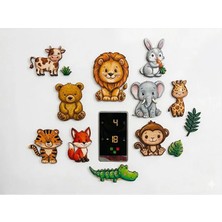 Simidil Design Boyanabilir Ahşap Magnet Seti - 10 Parça Hayvanlar Alemi -Hazır Mıknatıslı Büyük Boy Figürler 10 cm