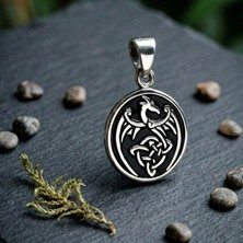 Ebrar Silver Gümüş Ejderha Kolye Ucu 925 Ayar Gümüş Ejderha Figürlü Madalyon Kolye Ejder Unisex Kolye Ucu
