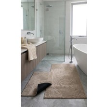 2'li Banyo Paspası 60X100 40X60 Kaymaz Taban Bej