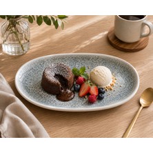 Bonnami Lunar Mavi Hygge Premium Porselen Oval Servis Tabağı 30 cm - Modern Desenli Şık Sunum Tabağı