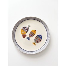 Maia Porselen 6'lı 19 cm Şef Balık Baskılı Pasta Tabağı Seti