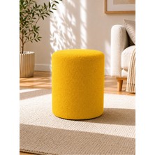 Azra Mobilya Sarı Welsoft Kumaş Puf 40X50 cm Yuvarlak Puf Dekoratif Oturma Pufu Yumuşak Dokulu Modern Puf