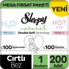 Sleepy Natural Double Soft Mega Fırsat Paketi Bebek Bezi 1 Numara Newborn 200 Adet