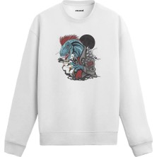 Colermi Punk Dinozor Baskılı Asi Sweatshirt