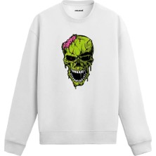 Colermi Zombi Kafatası Baskılı Sweatshirt